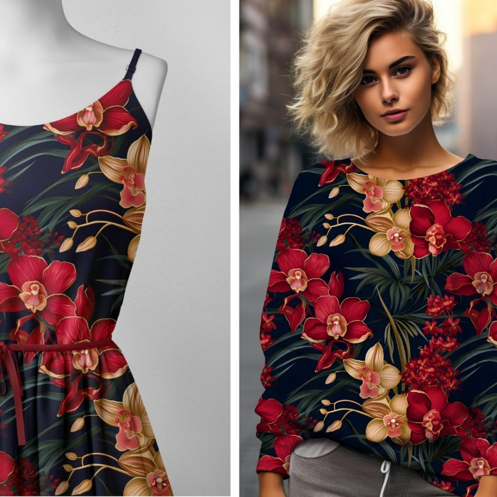 Reststück 140 cm, Bio Viskosejersey mit Überbreite (Stoffbreite ca. 170 cm): Eigenproduktion Orchid love - von Graustufen-Stoffe